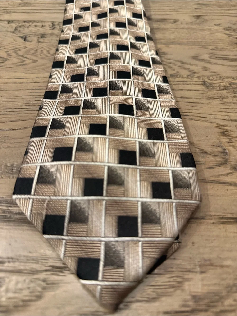 Pierre Cardin Beige and Black Geometric Woven Tie